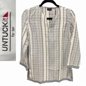 UNTUCKit Romagana Tunic Size 0 NWT Gray White Stripe 100% Cotton